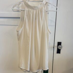 HALARA Cream Sheer Sleeveless Blouse